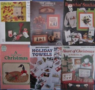 of 6 Holiday Counted Cross Stitch Pattern Books Leaflets Leisure Arts