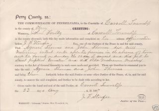 CD Perry County PA Warrant Arrest Book Ledger 1880S