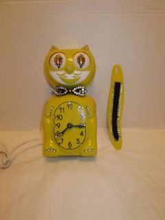 vintage kit kat cat clocks yellow jeweled dbl felt tail / box/insert