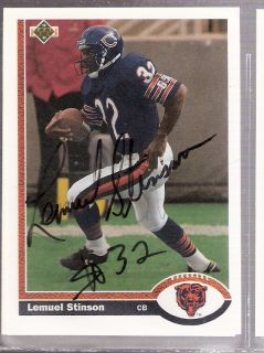 Autographed 1991 Upper Deck Lemuel Stinson Chicago Bears Texas Tech