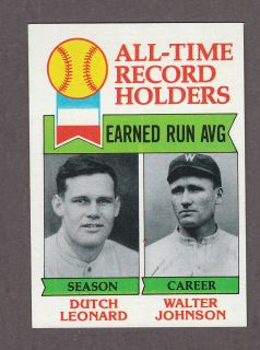 1979 Topps 418 All Time Record Holders Walter Johnson NM MT