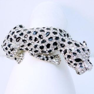 Big Leopard Bracelet Bangle Clear Swarovski Crystal Animal Panther