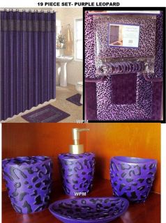 Bath Accessory animal purple leopard print bathroom rug shower curtain