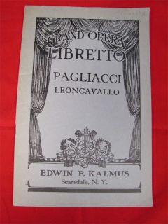 Antique Grand Opera Libretto Pagliacchi Leoncavallo NY