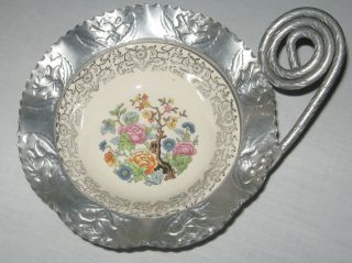 FARBER SHLEVIN H WROUGHT EMBOSSED ALUMINUM CHINA PORCELAIN CANDY DISH