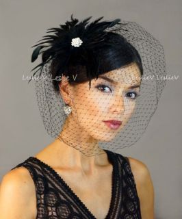 CRYSTAL BROOCH Fascinator & Birdcage Veil Holiday Hair Gift for Her