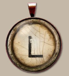 Altered Art Vtg Glass Initial Letter L Necklace Charm Pendant