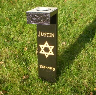 Cemetery Memorial Light Star of David Free Engraving Gloss Black and