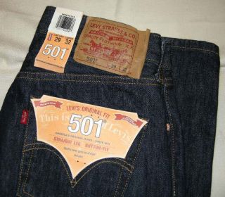 Levis 501 Jean Blue Button Fly Straight Leg 29 x 32 New