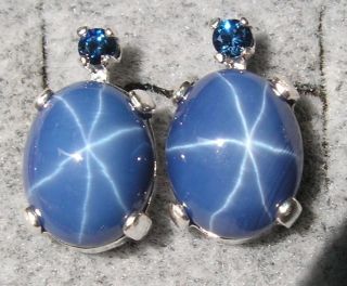 10x8mm Linde Blue Star Sapphire Created s s Earrings Nat Blue Sapphire