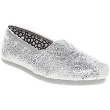 TOMS SHOES SILVER 8 5 GLITTER SEQUINCE FLAT SLIPPERS SLIP ON GRAY