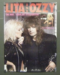 Ozzy Osbourne Lita Ford Promo Poster Close My Eyes Forever Duet 1989