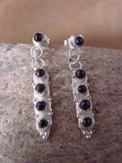 Navajo Indian Sterling Silver Onyx Dangle Earrings Hand Made
