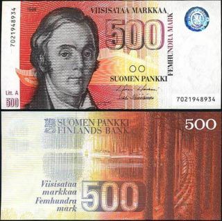 Finland 500 Markkaa Litt A 1986 1991 P 120 UNC