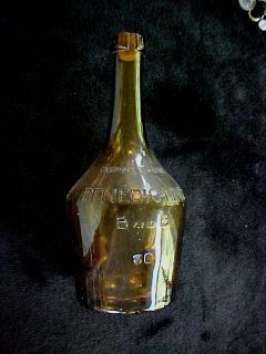 Old Brown Liquor Bottle Cork Top Neat Shape FRENCH GLASS Benedictine B