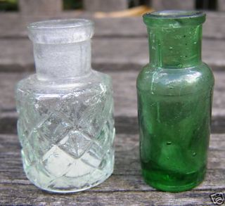 RARE Antique Green Glass Escpo Hexagon Medicine Bottle