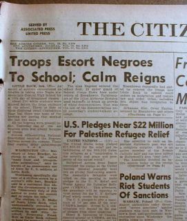 1957 newspaper LITTLE ROCK ARKANSAS HIGH SCHOOL integration CRISIS