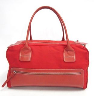 Hogan Red Leather Nylon Double Zipper Tote Handbag