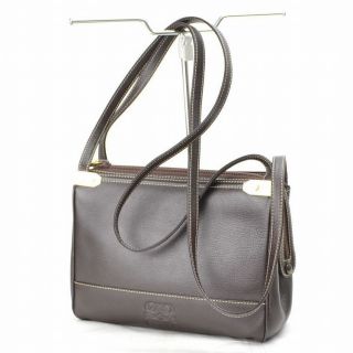 Authentic Loewe Shoulder Bag Dark Brown Leather 01324