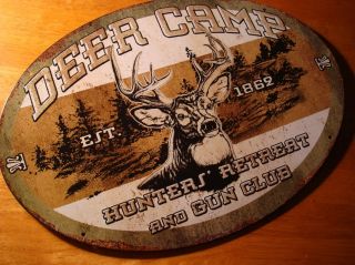  HUNTERS RETREAT GUN CLUB SIGN Vintage Hunting Lodge Log Cabin Decor