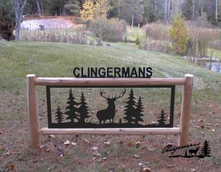 Elk Pinetrees Outdoor Signs Wildlife Art Log Sign Deer