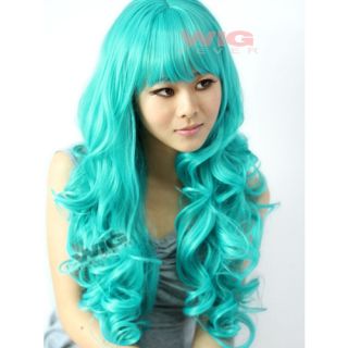 Long Turquoise Green 22 inches Curly Heat Resistant Fashion Stylish
