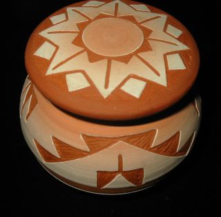 Signed Pottery Len Randall Sioux Little Buffalo Lidded Jar Bowl