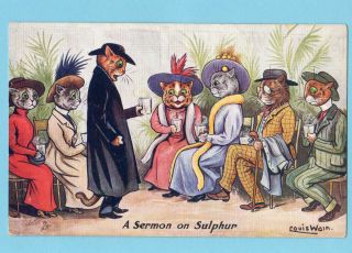 Old Postcard Artist Louis Wain Comic Dressed Cats Priest