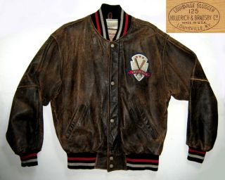 Louisville Slugger Vintage Leather Satin Lined Baseball Jacket Unisex