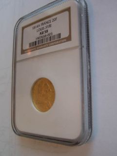 1814 A France Louis XVIII Gold 20F, NGC AU 58, a jewel, REDUCEDD 15%