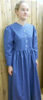 Ladies Pioneer Dress Blue Cotton Prairie Long Sleeve Old Fashioned 12