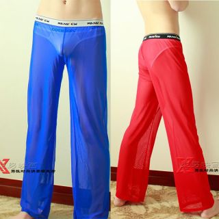 Mens Sexy Mesh Sheer Lounge Pants MV601 Red Blue M L XL