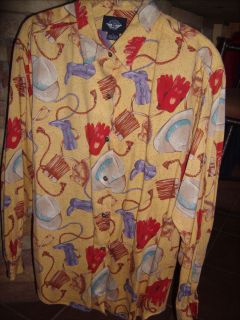 DOCKERS YELLOW WESTERN PRINT SHIRT SIZE LARGE PRINT IS HORSES ROPES