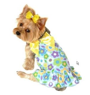Dog Lulu Pink Blue Floral Swim Dress Yellow Bow XS Small Pet Clothes