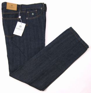 New LUIGI BORRELLI Italy Dark Indigo Cotton Linen Relaxed Fit Jeans 32