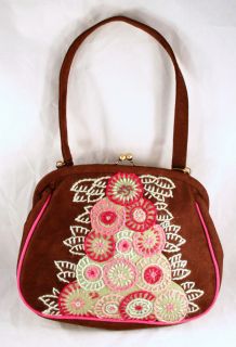 Lulu Guinness Ultra Suede Embroidered Handbag Purse NWT