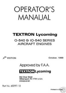Lycoming Operators Manual 60297 10 4 O IO 540 Series