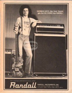 Sherman Hayes Pinup Ad Mac Davis 70s Randall Bass Amp