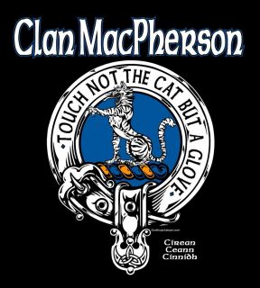 Scottish Clan MacPherson Crest Badge Black T Shirt Touch Not the Cat