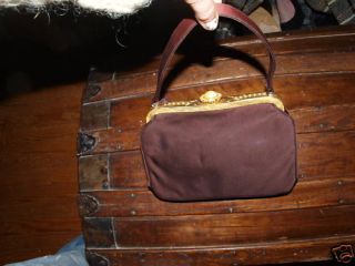 Vintage Magid Brown Satin Victorian Gold Frame Handbag