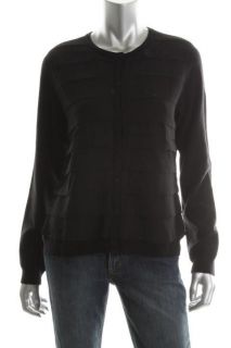 Magaschoni NEW Black Cashmere Tiered Button Down Crew Neck Cardigan