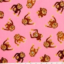 Minky Monkey Business Pink Chenille Fabric 29x36 Cute