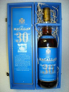 30 year Macallan Blue Label Single Malt Scotch Whiskey, unopened in