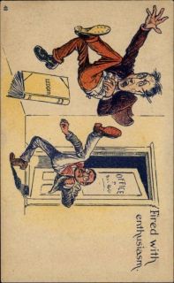 Man Kicks Another Man Out of Office Comic c1910 Postcard