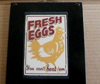 Wood Chicken FRESH EGGS Sign Retro Primitive Country KITCHEN Wall