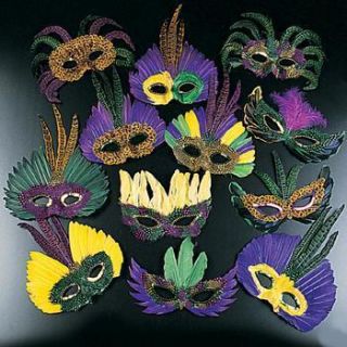 12 Feather Mardi Gras Costume Masks Dozen Party Favors New NIP