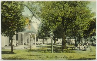 1918 Postcard Cherry Beach Marine City Michigan Cottages Hammock Swing