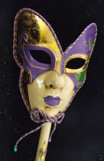 Venetian Mask Full Face Mardi Gras Antique Stick 1