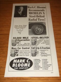 Vintage 1969 Mark C Bloome Tire Company Print Ad Art 2S