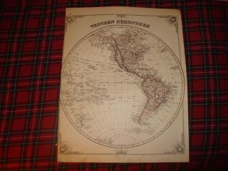 LRG Antique Western Hemisphere Map United States Hawaii